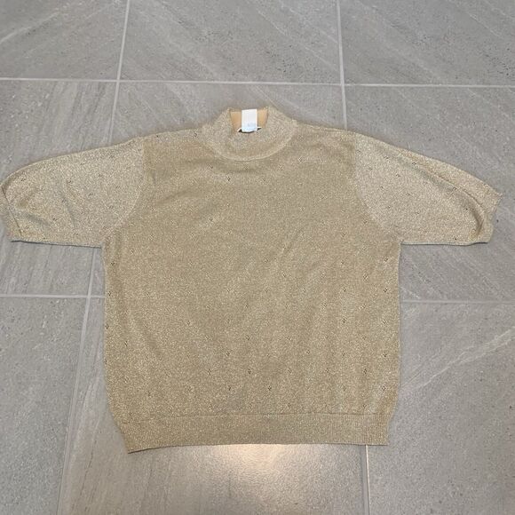 Talbots Gold 1/4 Sleeve Shimmer sweater Size L - Picture 1 of 3